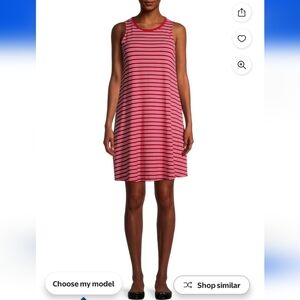 Time And Tru Red and White Striped Sleeveless Medium Tank Dress With Pockets